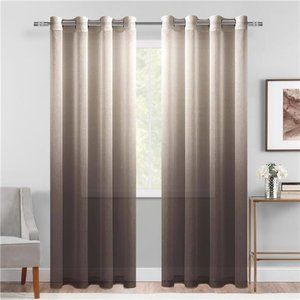 Faux Linen Ombre Sheer Curtains -Gradient Semi Voile Grommet Top Window Curtains